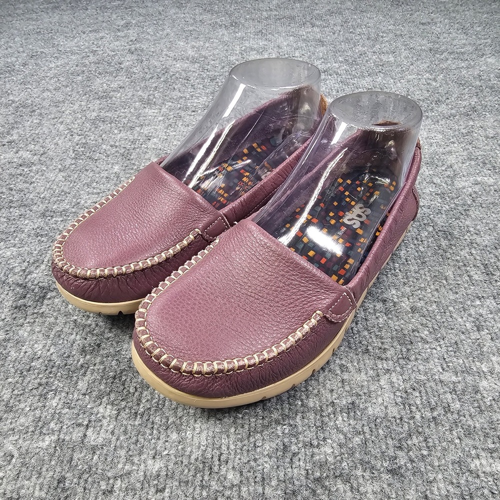 SAS Sunny Purple Leather Moccasin Slip On Loafer Comfort Shoes Womens 6 Wide USA